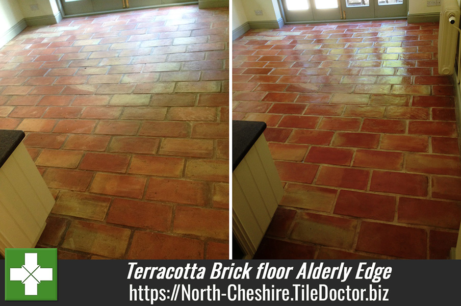 Cleaning a Terracotta Brick floor in Alderly Edge