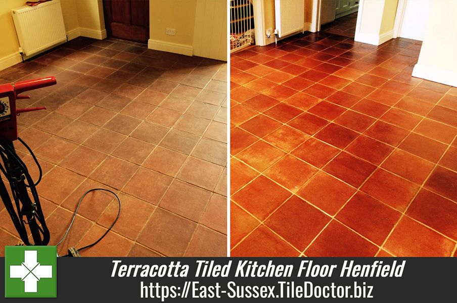 Terracotta Tiled Kitchen Floor Deep Cleaned and Sealed in Henfield