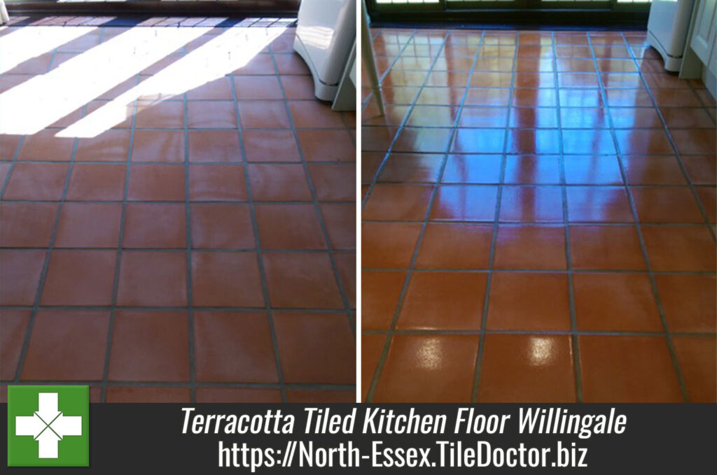 Terracotta Tiled Kitchen Floor Repaired Cleaned and Sealed in Willingale