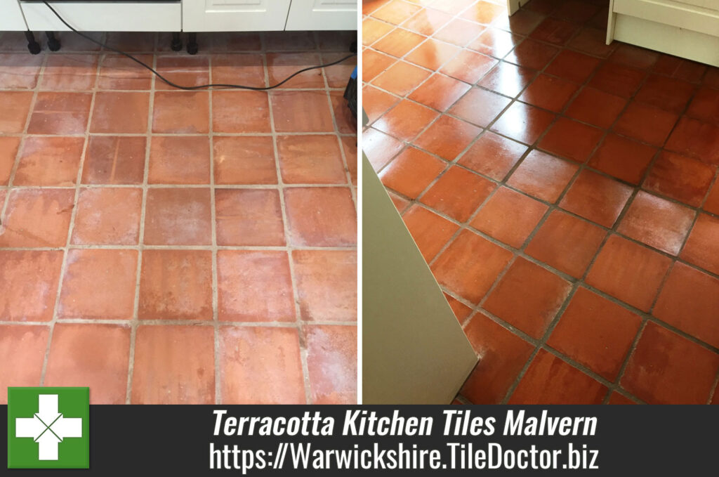 Unsealed Terracotta Kitchen Tiles Treated for Grout Haze in Malvern