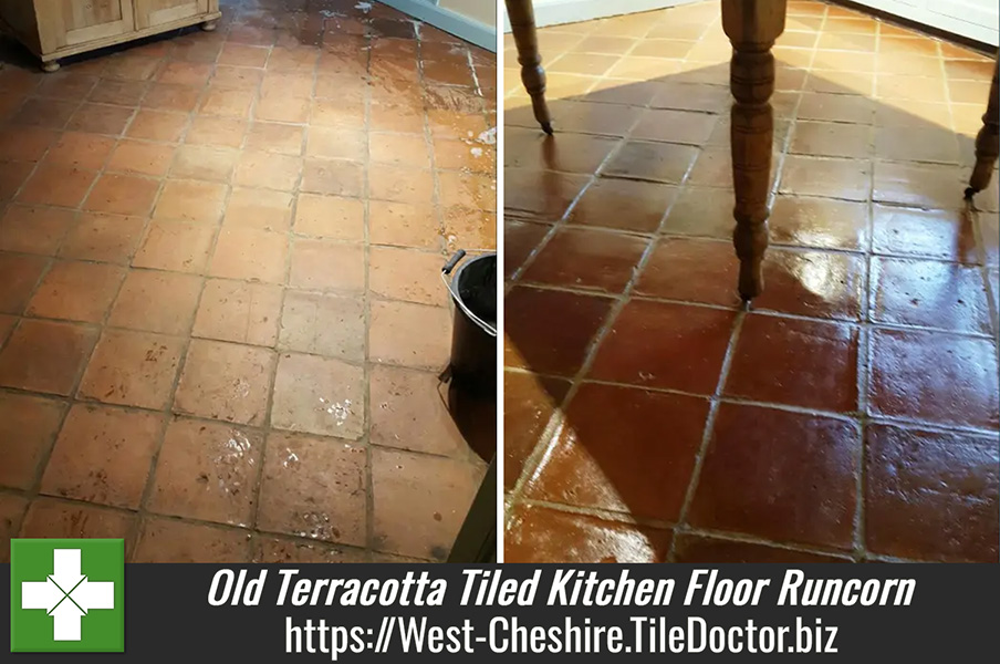 Cleaning an Old Terracotta Tiled Kitchen Floor in Runcorn