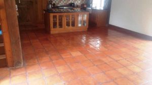 Terracotta Tiled Kitchen Floor After Cleaning and Sealing Moretonhampstead