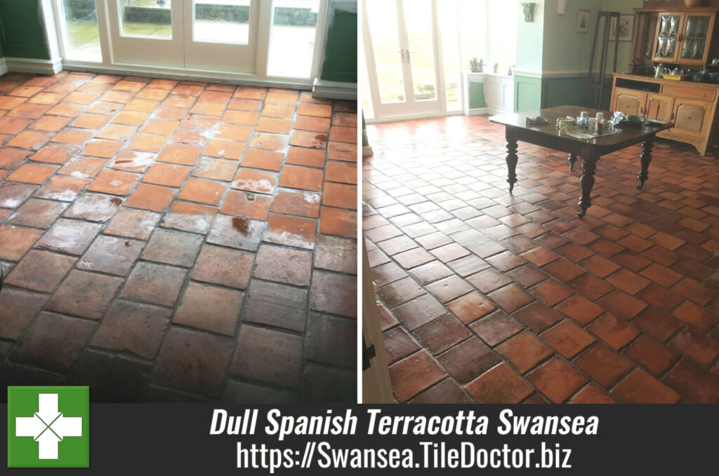 Dull Spanish Terracotta Tiled Floor Renovated in Swansea
