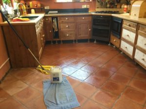 Terracotta Tiled Kitchen Floor During Sealing Maidford