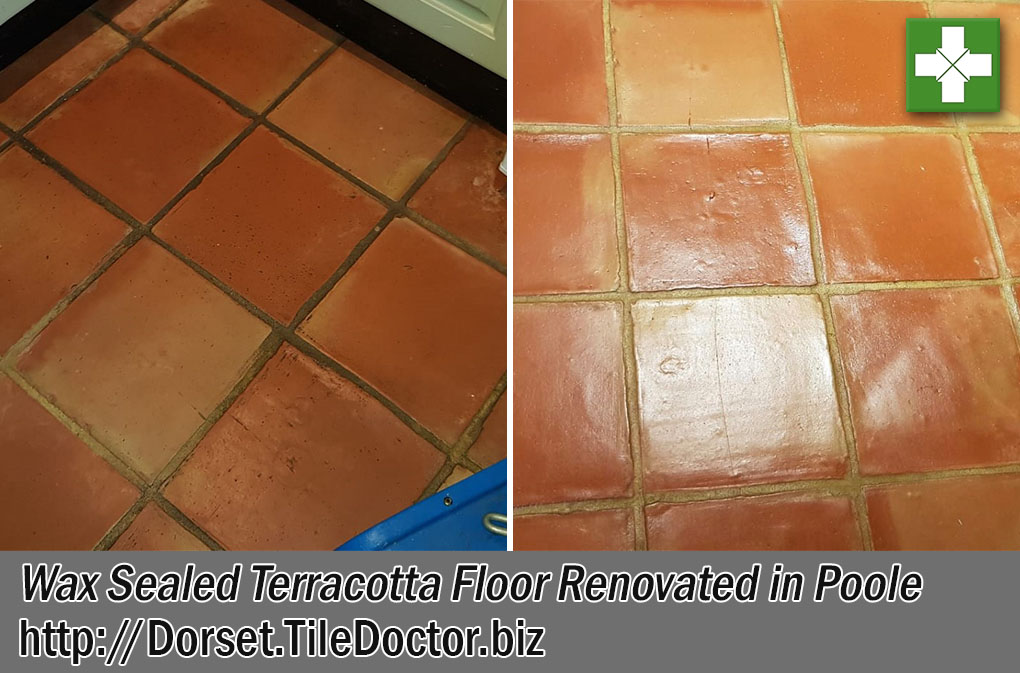 Terracotta Tiles Before After Deep Cleaning and Sealing Poole