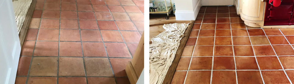 Mexican Terracotta Tiled Floor Before After Clean Seal Penrith