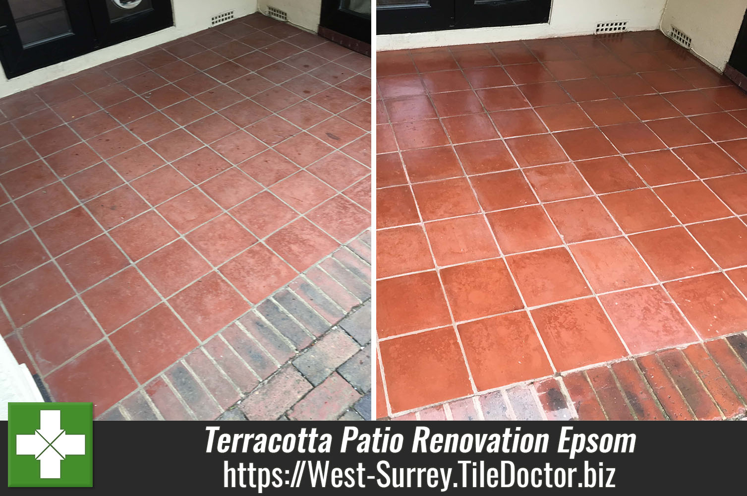 Terracotta Patio Floor Before and After Renovation Epsom